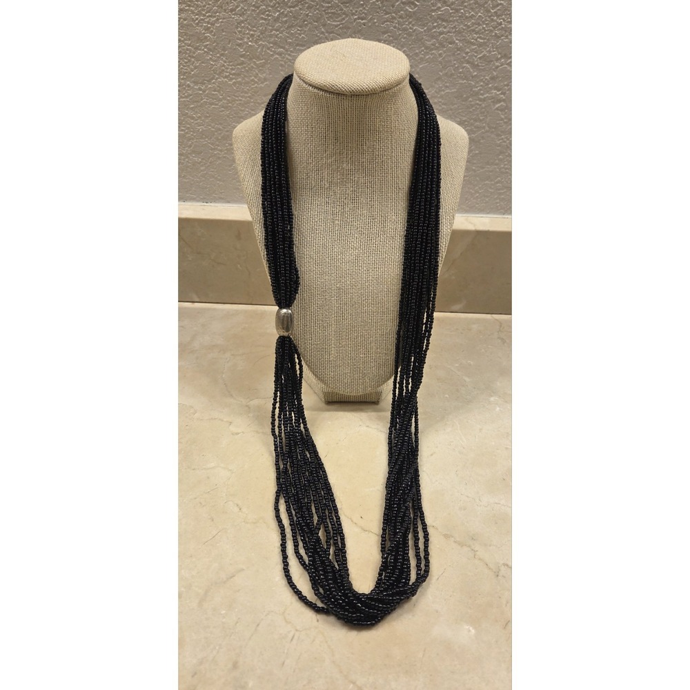 Sterling Silver Silpada 11 Strand Black Beed Necklace 32"-34"